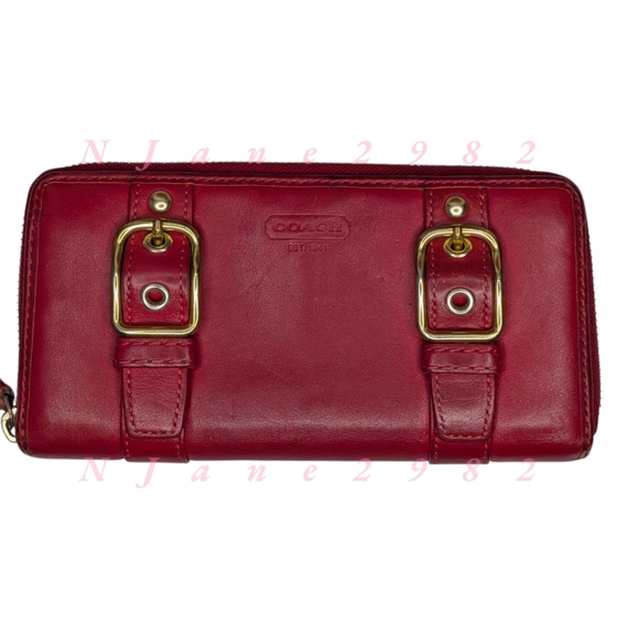 Coach Zoe Vintage Red Leather Zip Wallet Buckles Accordion Organizer EST 1941 - Picture 3 of 14